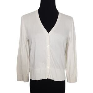 Lauren Ralph Lauren Green Label Tiny Button Cardigan Sweater Cream V Neck Y2K M